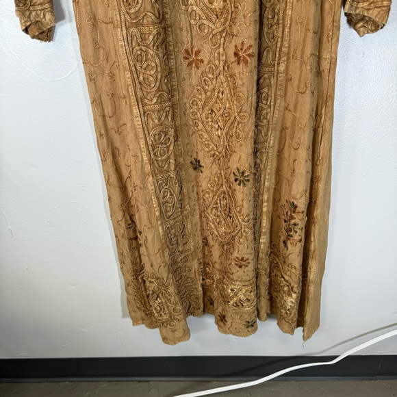 Vintage Bohemian Embroidered Maxi Dress Brown Velvet Detail Large one size boho - Picture 4 of 13